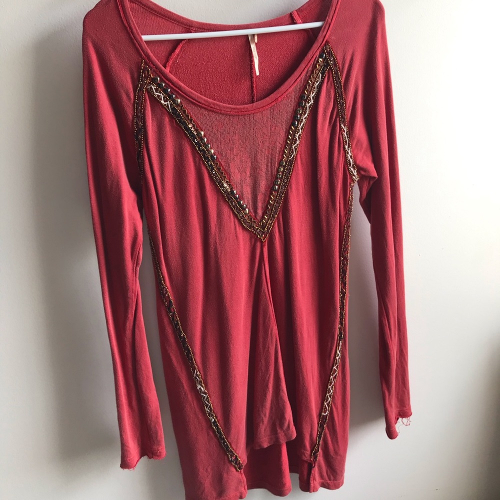 FREE PEOPLE Long Beaded Blouse